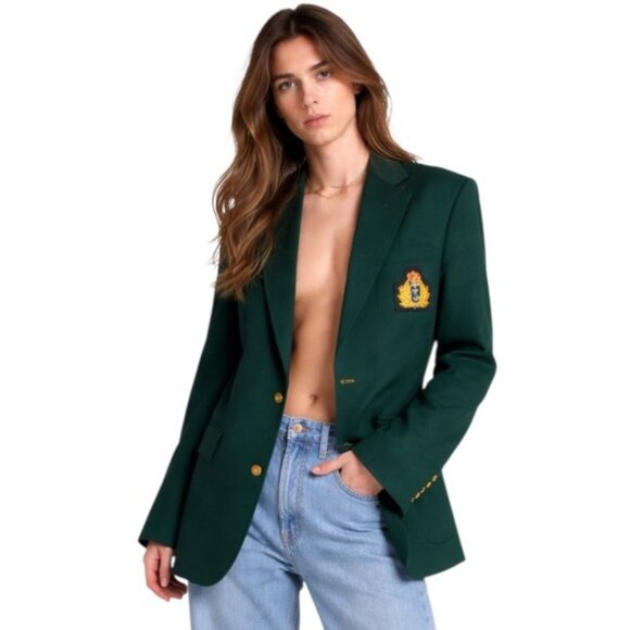 Vintage Jackets & Blazers - Vintage Dark Green Single-Breasted Blazer